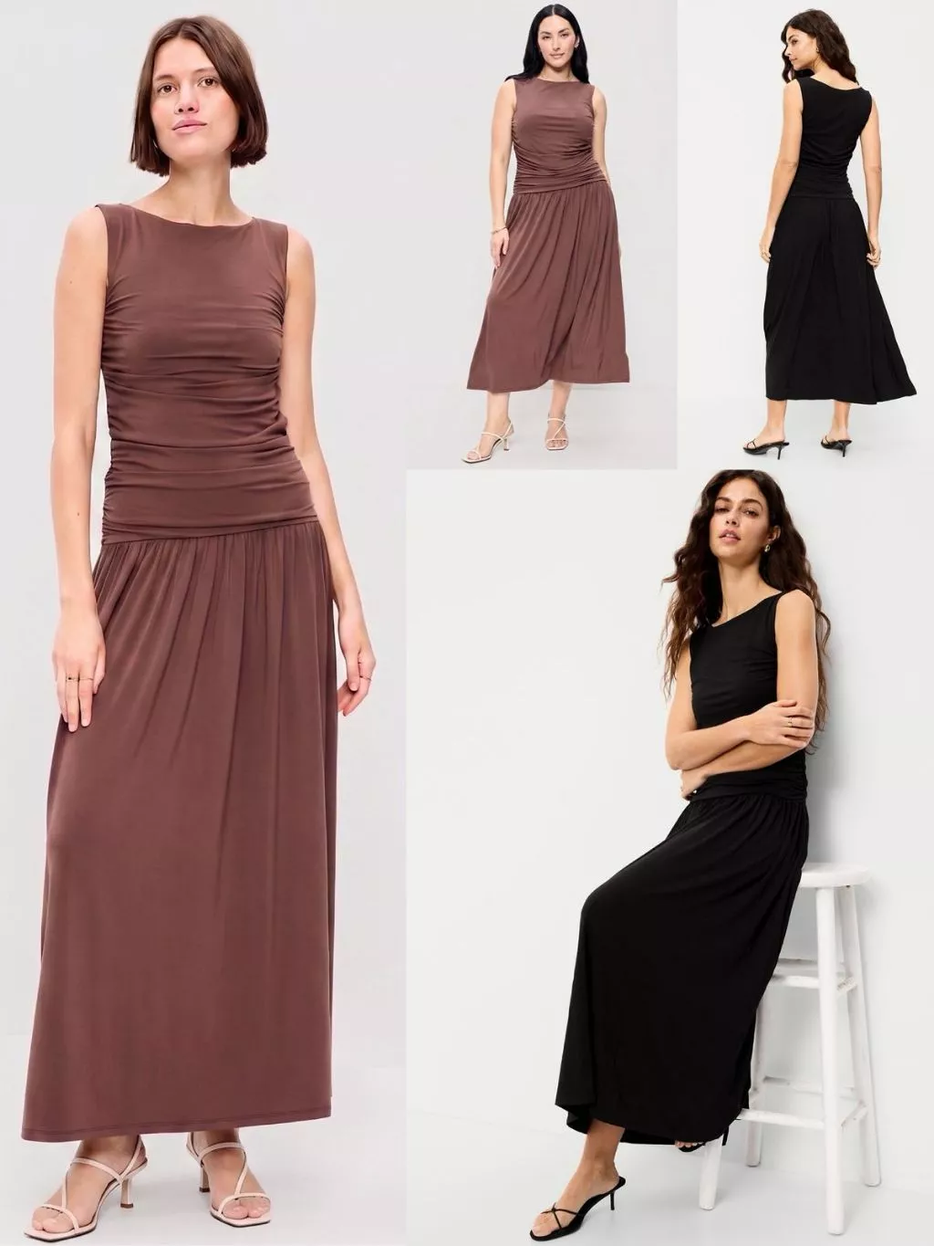 Dress Panjang Wanita OLN Fit & Flare Drop-Waist Maxi Dress - 2396
