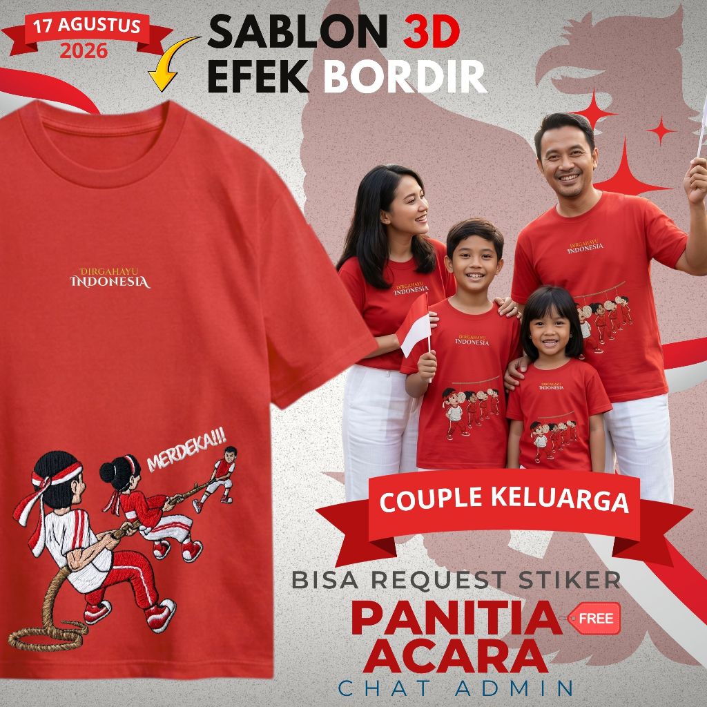 Kaos Pria Wanita Size M - XXXXL Panitia 17 Agustus Dirgahayu Indonesia Merdeka Tshirt Merah Putih 79th
