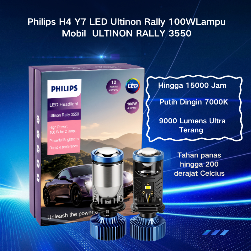 LED Philips Mobil 100W 7000K Putih Dingin Cocok Mobil Motor