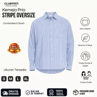 CLU3Men Stripe Oversized Cotton Shirt Pria