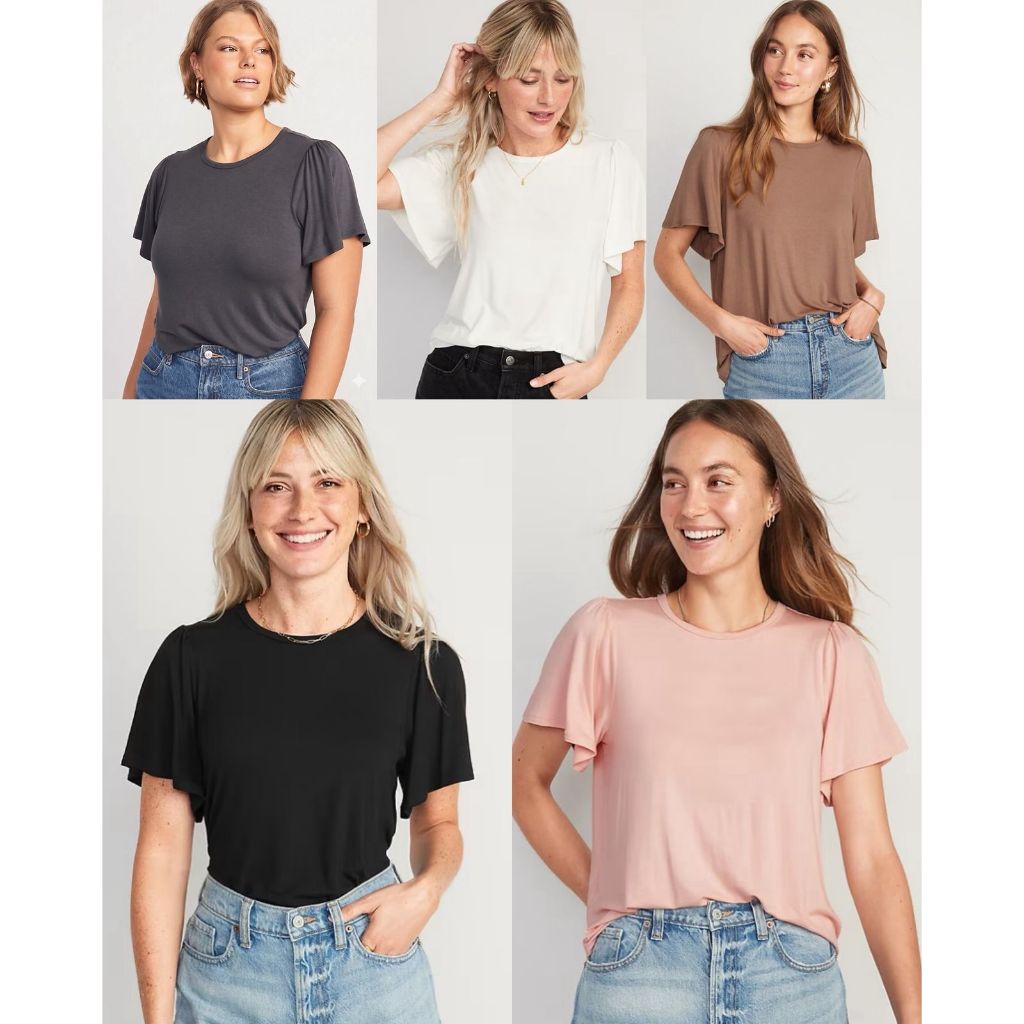 Jual Atasan Lengan Pendek Wanita OLN Luxe Flutter-Sleeve Top - 2409 ...