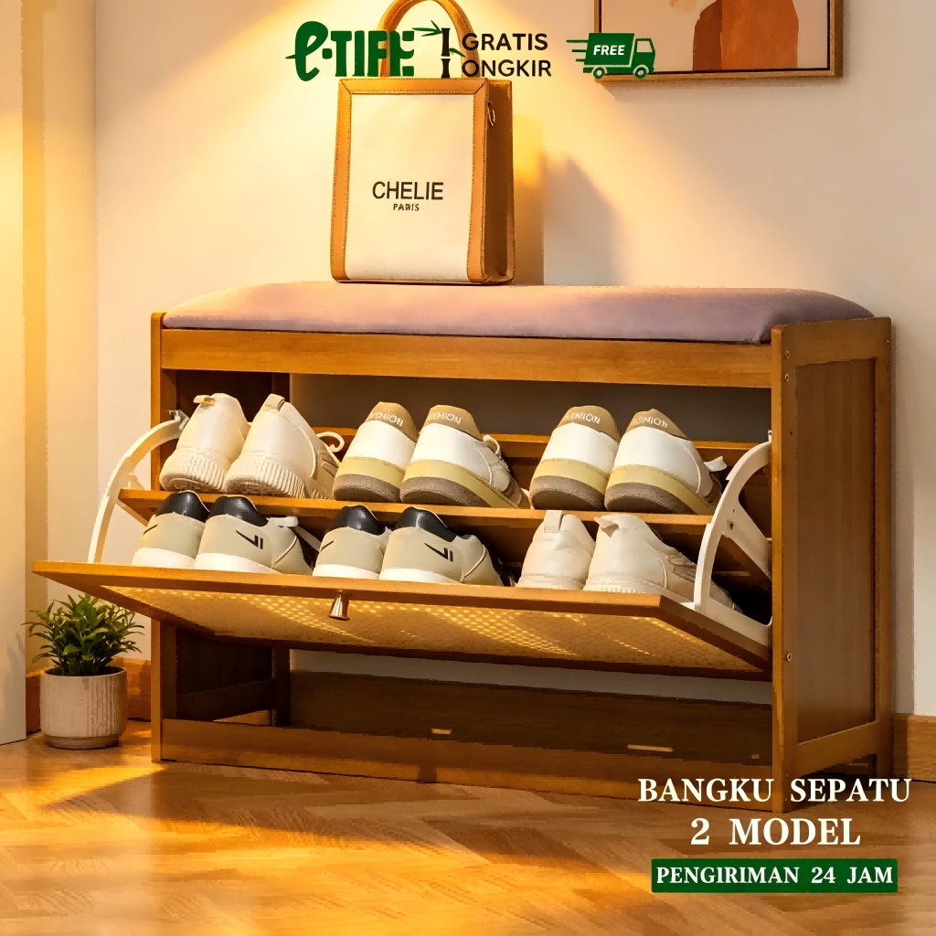 Jual E-TIFE Rak Sepatu Kayu Minimalis -Bisa Duduk sebagai Bangku ...
