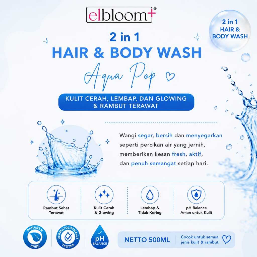 Jual [Aqua Pop] Elbloom+ 2 in 1 Body Wash Sabun Mandi Cair & Shampoo ...