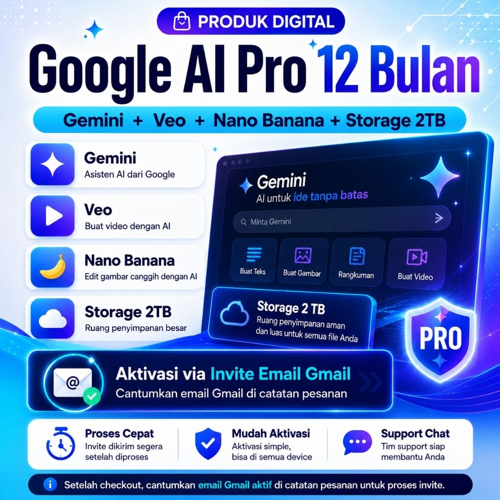 Google AI Pro 12 Bulan — Gemini + Veo + Nano Banana + Storage 2TB