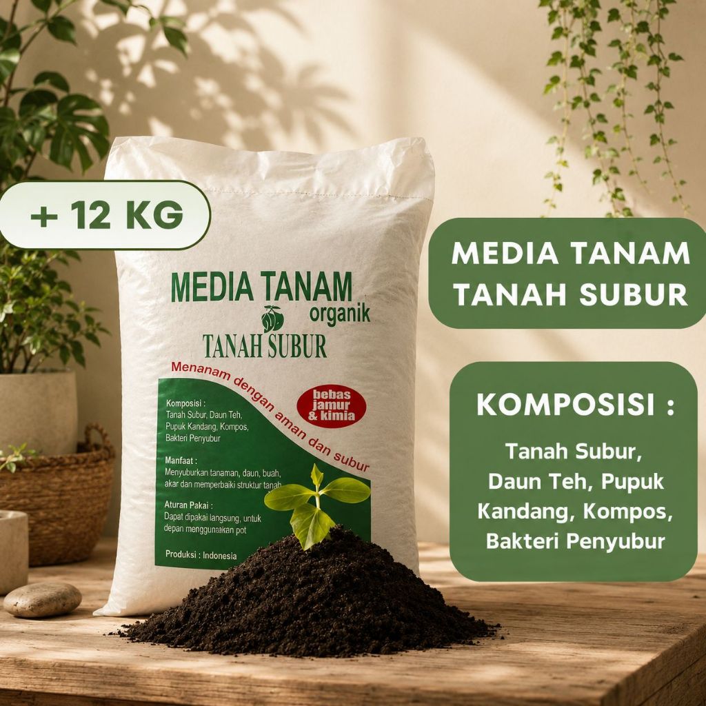 MEDIA TANAM ORGANIK SUBUR HIJAU KEMASAN BESAR SIAP PAKAI UNTUK TANAMAN - TANAH SUBUR HIJAU