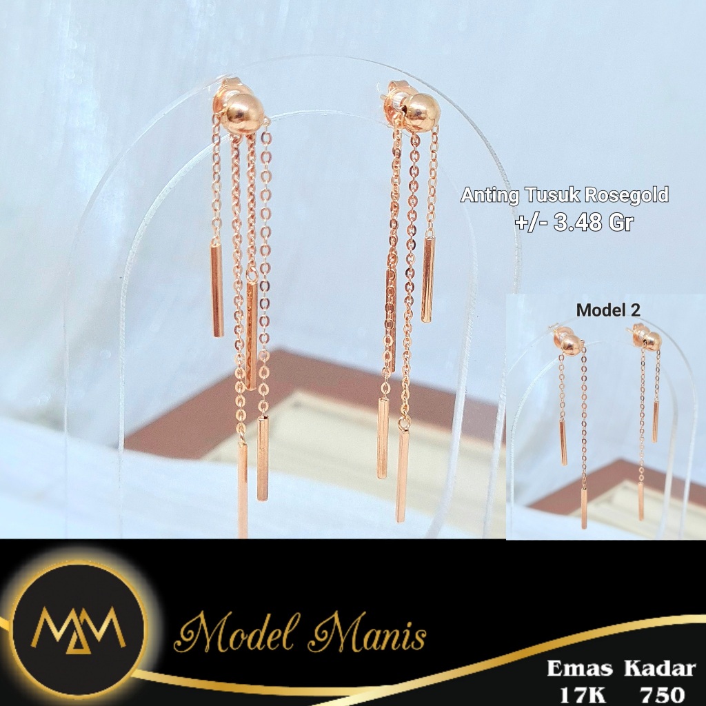 Jual Anting Panjang Rumbai 2 Model Rosegold 750 kadar 17k | Shopee ...