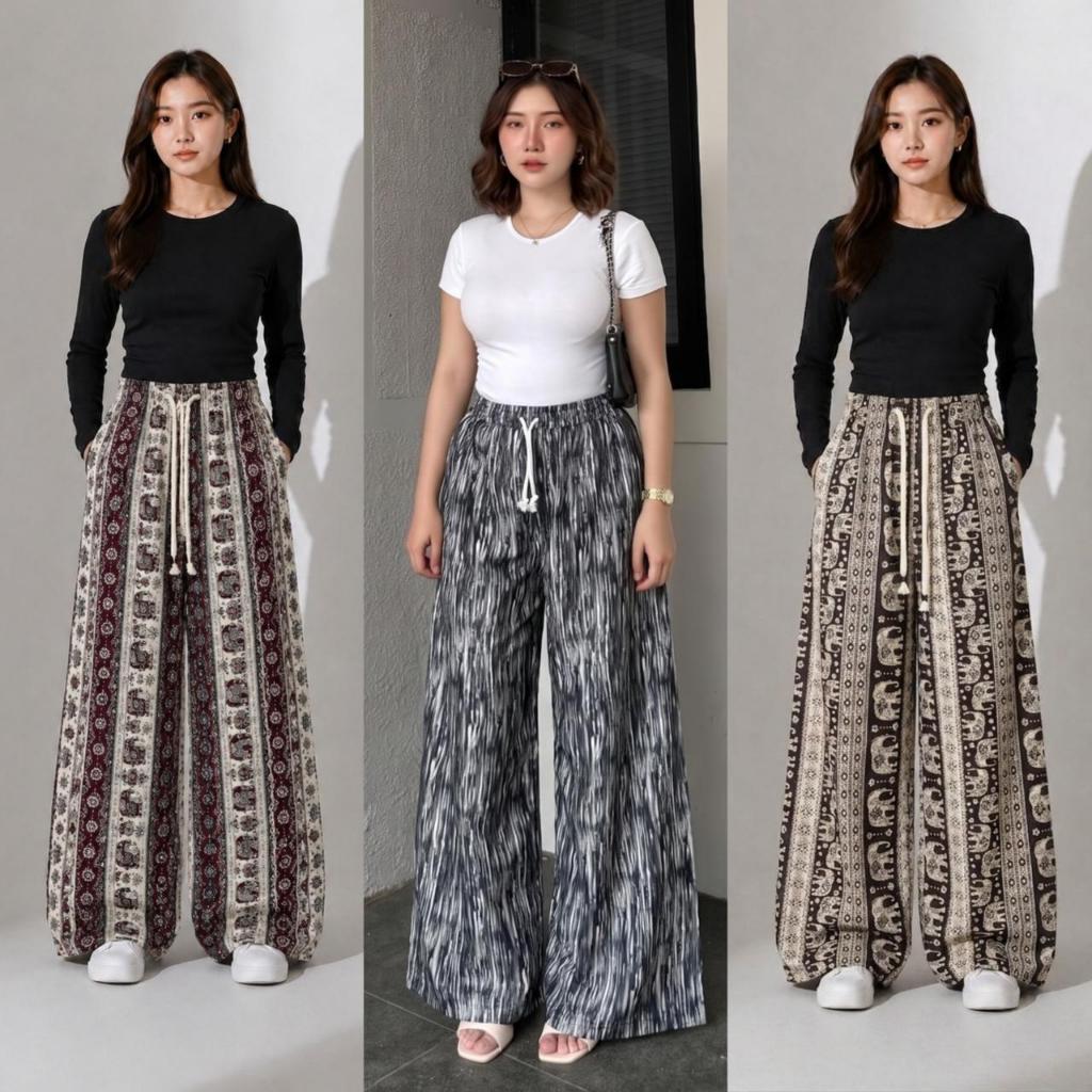 Celana Kulot Wanita Stripe Modern Elegan Loose