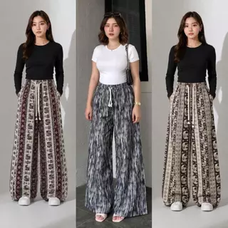 Celana Kulot Wanita Stripe Modern Elegan Loose