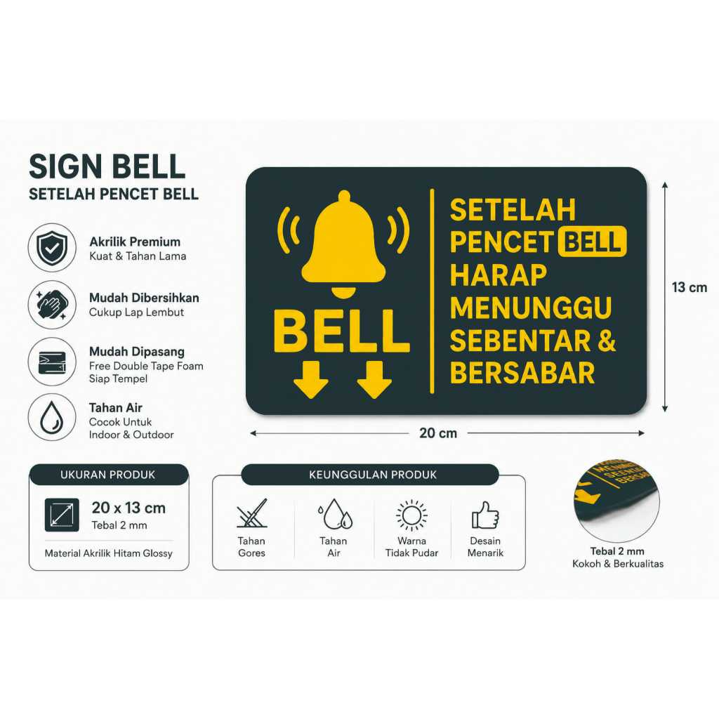 Jual Sign Bell Akrilik Hitam Glossy Premium 7,5x7,5 cm | Papan Tanda ...