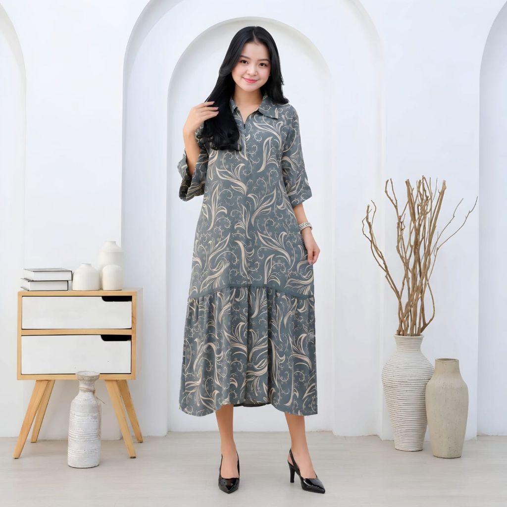 Daster Panjang Elegant Motif Floral Busui Friendly 5