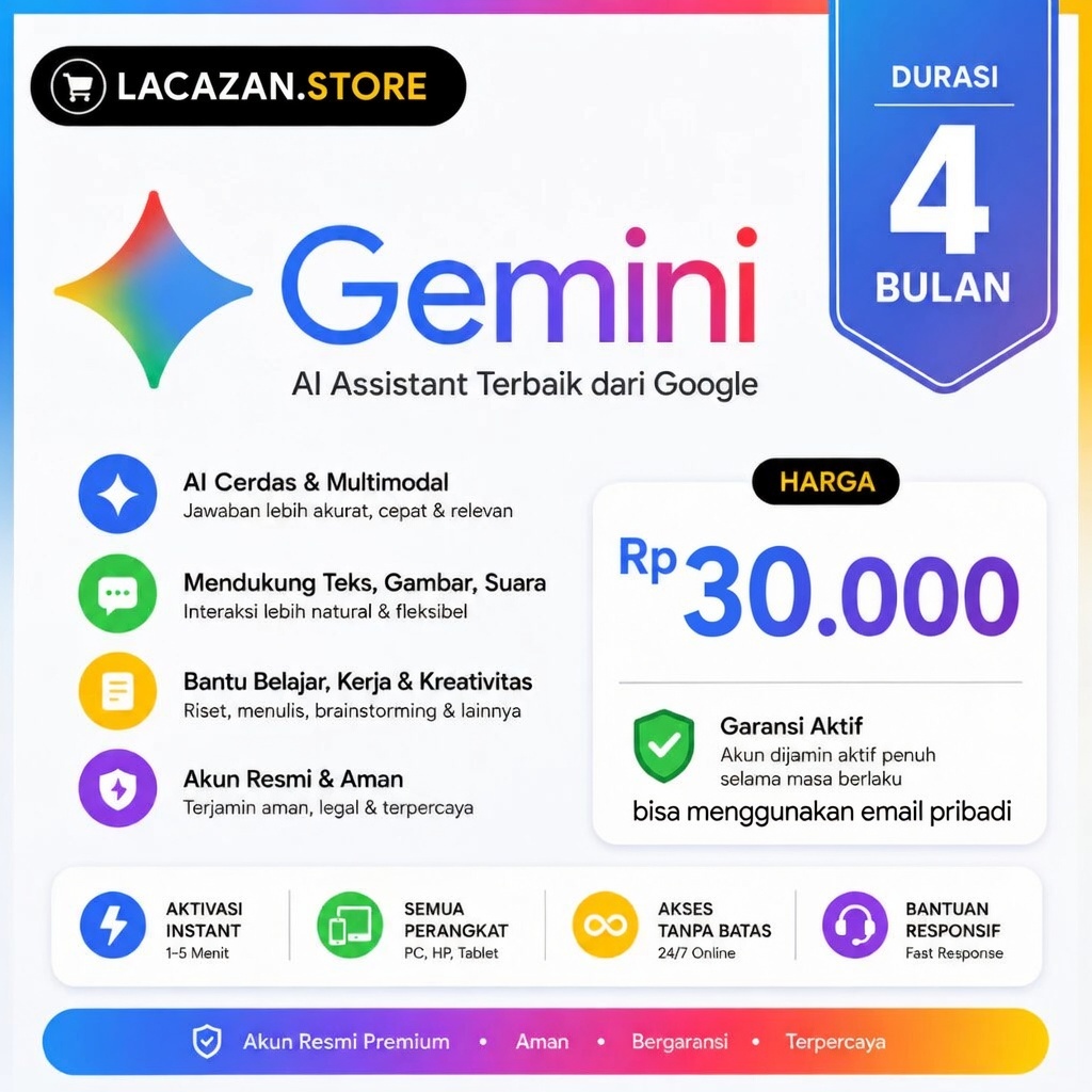 Gemini AI 4 Bulan – Support Teks, Gambar & Suara | LACAZAN STORE