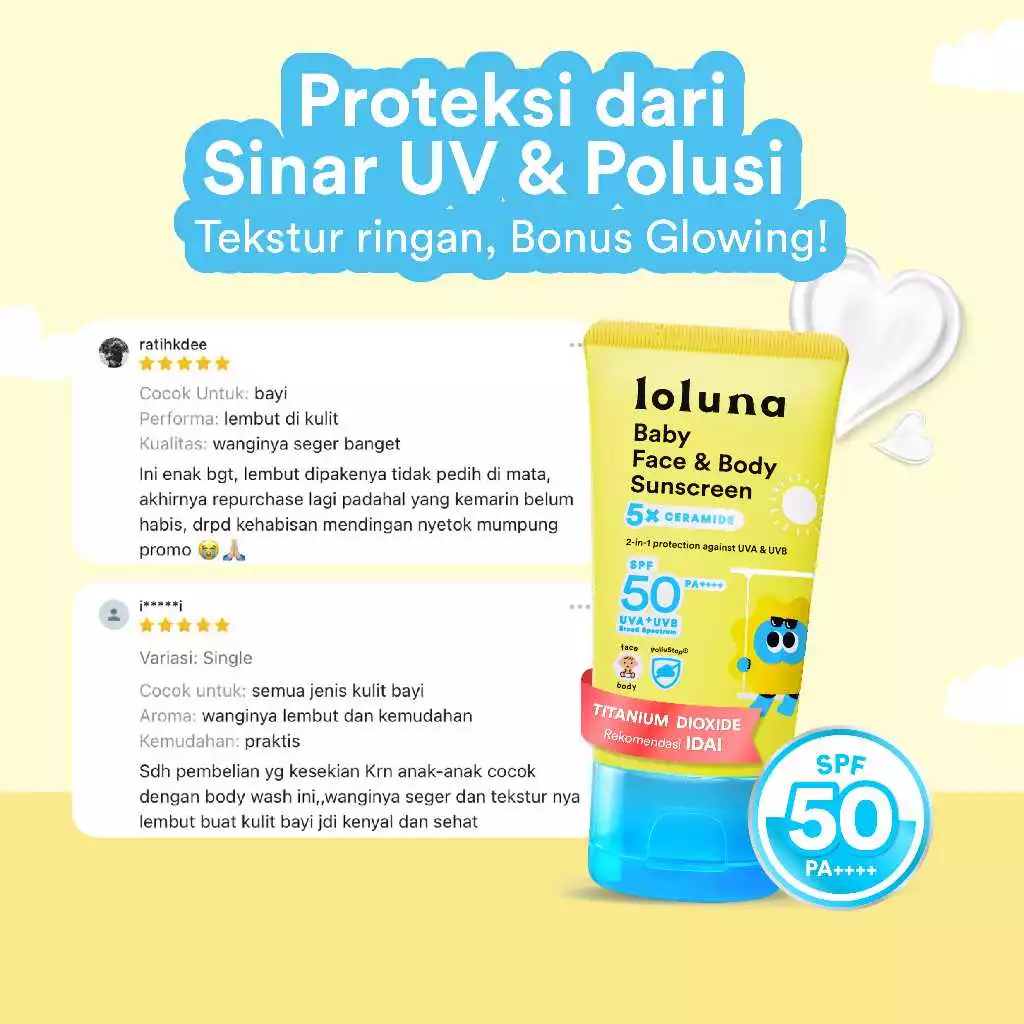Jual LOLUNA Baby Face & Body Sunscreen 30ml - SPF 50+ PA++++/ 5x ...