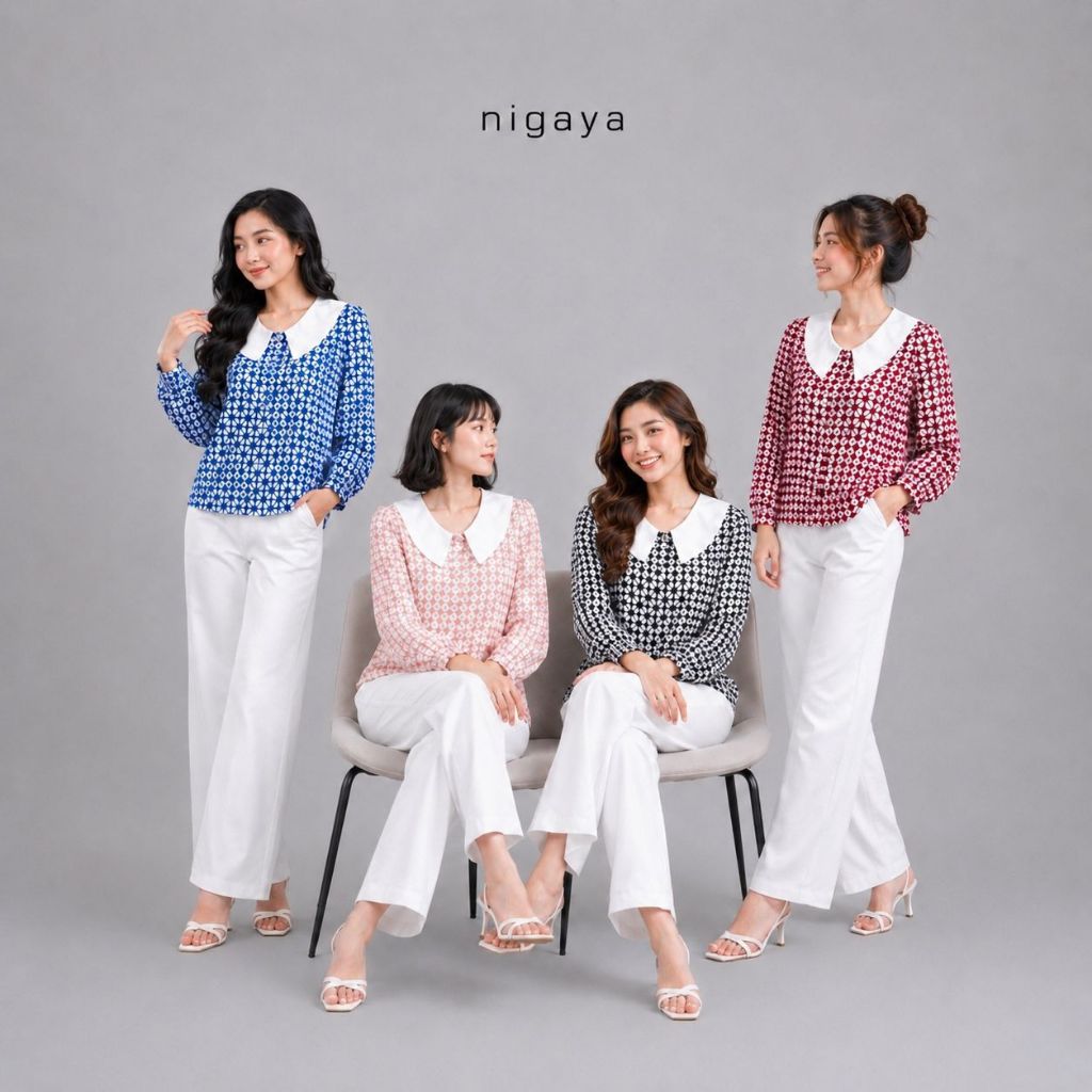 NIGAYA - Adelia Long Top Atasan Blouse Baju Kemeja Batik…