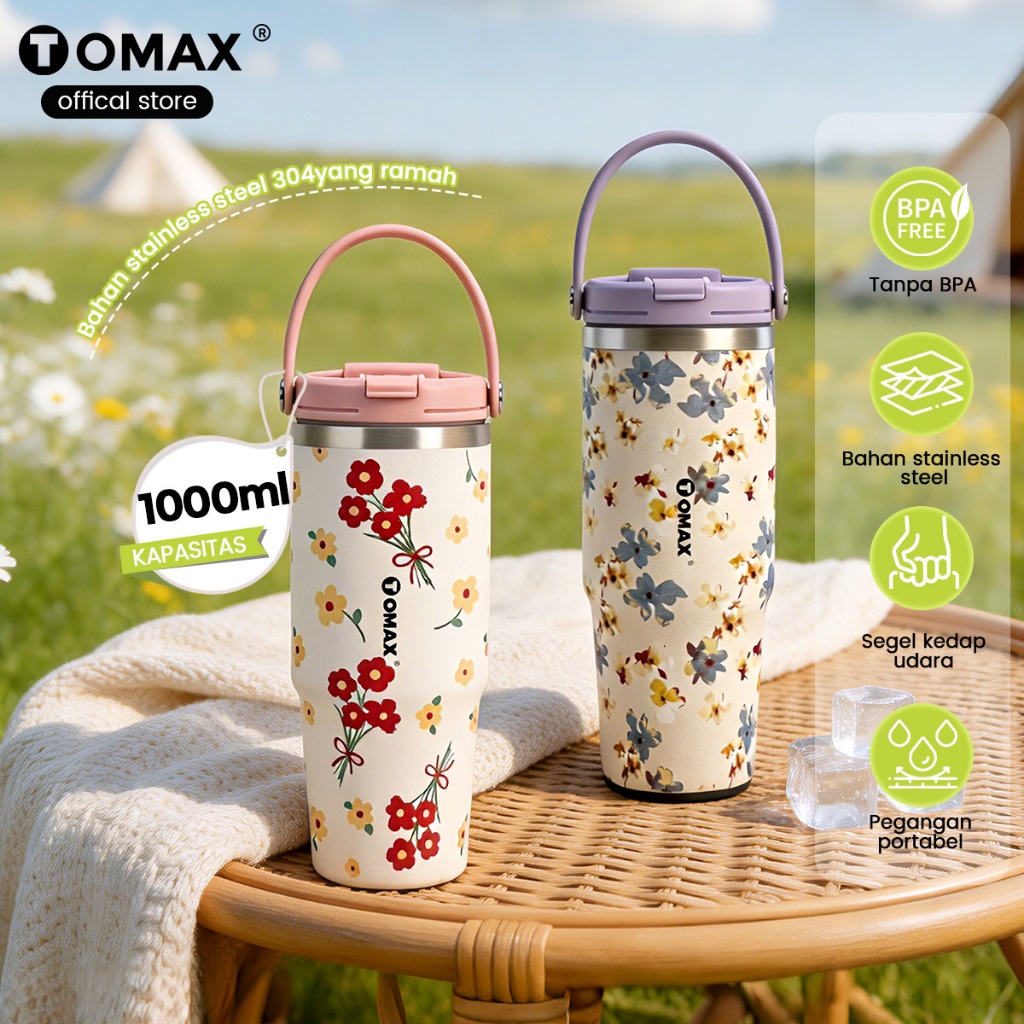 TOMAX Tumbler Stainless Steel 1 Liter Stainless Premium Aesthetic Tumbler Jumbo Jug Tumbler Botol Minum Tumbler Tahan Panas Dingin 24 Jam Tumbler Coffee Tumbler Tahan Dingin Termos Kopi Pilihan Terbaik Hampers Hadiah Harian