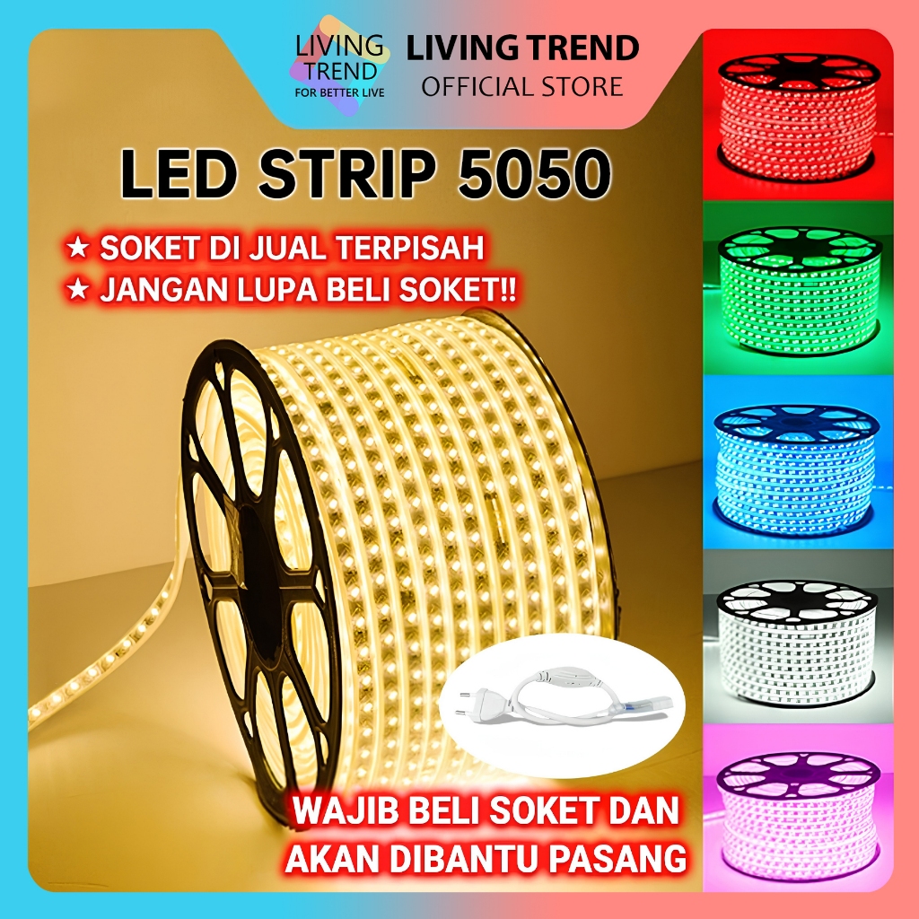 (SOKET DIJUAL TERPISAH ) METERAN STRIP LED 5050 SMD LAMPU STRIP PER-METER