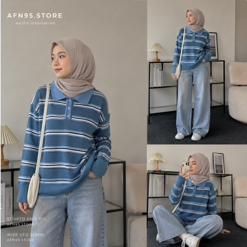 AFN95 - Melodia Blouse Stripe Knit | Baju Atasan Wanita Berkerah foto 5