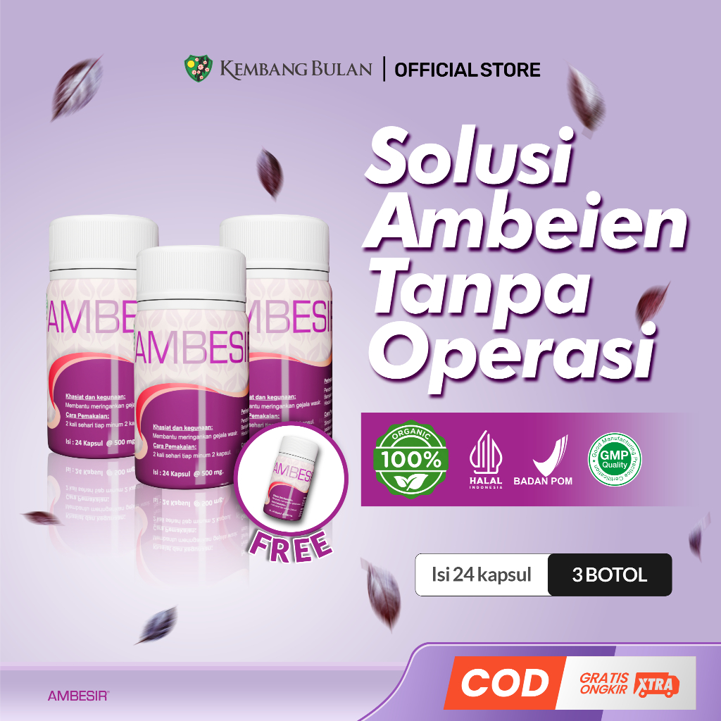 PROMO BUNDLING Ambesir 3 Botol Isi 24 Kapsul FREE 1 BOTOL ISI 12 Kembang Bulan - Obat Herbal Daun Ungu Wasir Ambeien Ambeyen Paling Ampuh Original