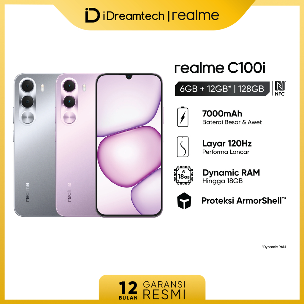 realme C100i 6GB+12GB*|128GB (7000mAh Titan Battery | 120Hz Ultra Smooth Display | ArmorShell Protection | IP64 Dust & Water Resistance)
