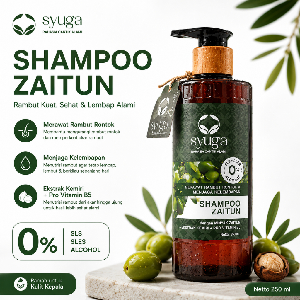 Jual Syuga Shampoo Zaitun Sampo Rambut Rontok Non SLS SLES 250ml dengan ...