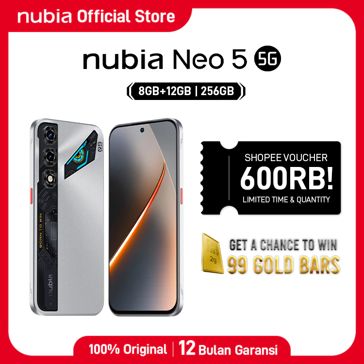 nubia Neo 5 5G tampak depan layar 6.8 inci dengan desain gaming RGB