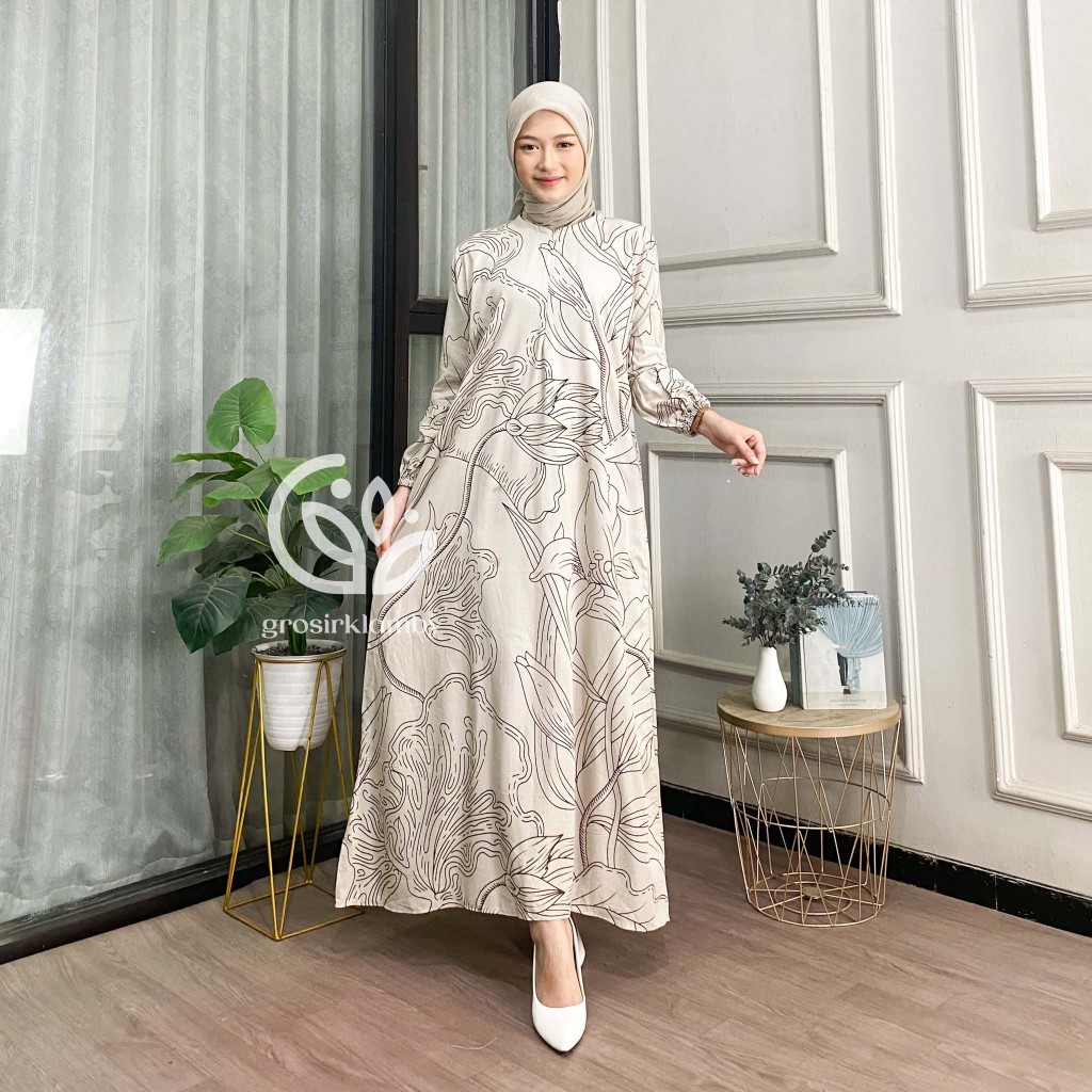 Gamis Tulipa Dress Rayon Premium Rempel Busui Lengan Panjang Batik Tebal Adem Nyaman