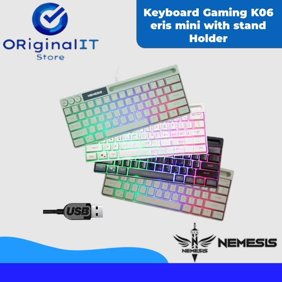 NEMESIS Keyboard Gaming RGB MIni Eris K06 With Stand Holder Keyboard Pc Komputer Laptop