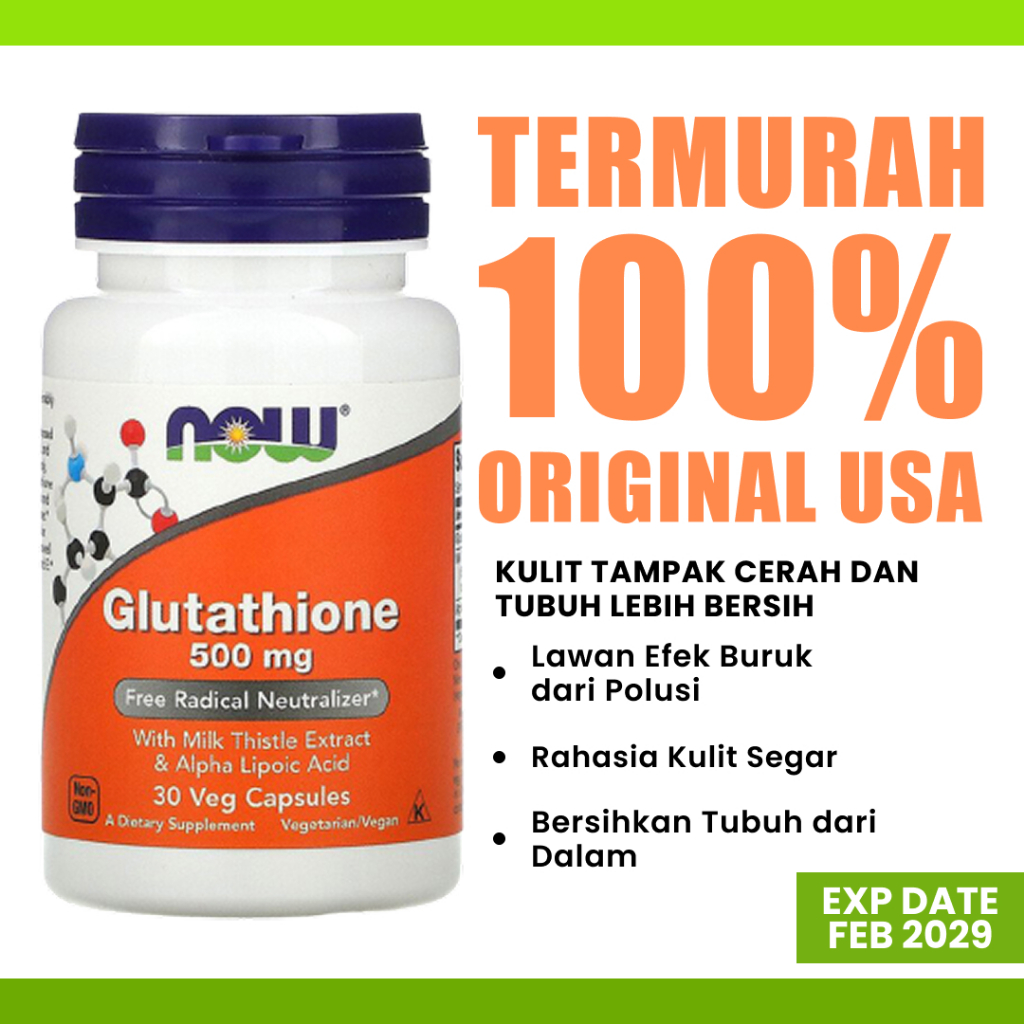 glutathione now foods murah Supplements, 500 mg, With Milk Thistle Extract & Alpha Lipoic Acid, Free Radical Neutralizer*, 30 Veg Capsules : Health & Household Now Foods Glutathione, 500 mg,