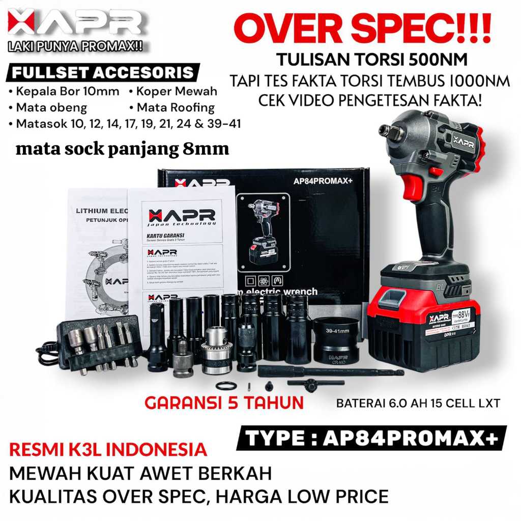 Jual APR JAPAN SERIES AP84 Bor Impact Wrench 380NM SAMPAI 1800NM Mesin ...