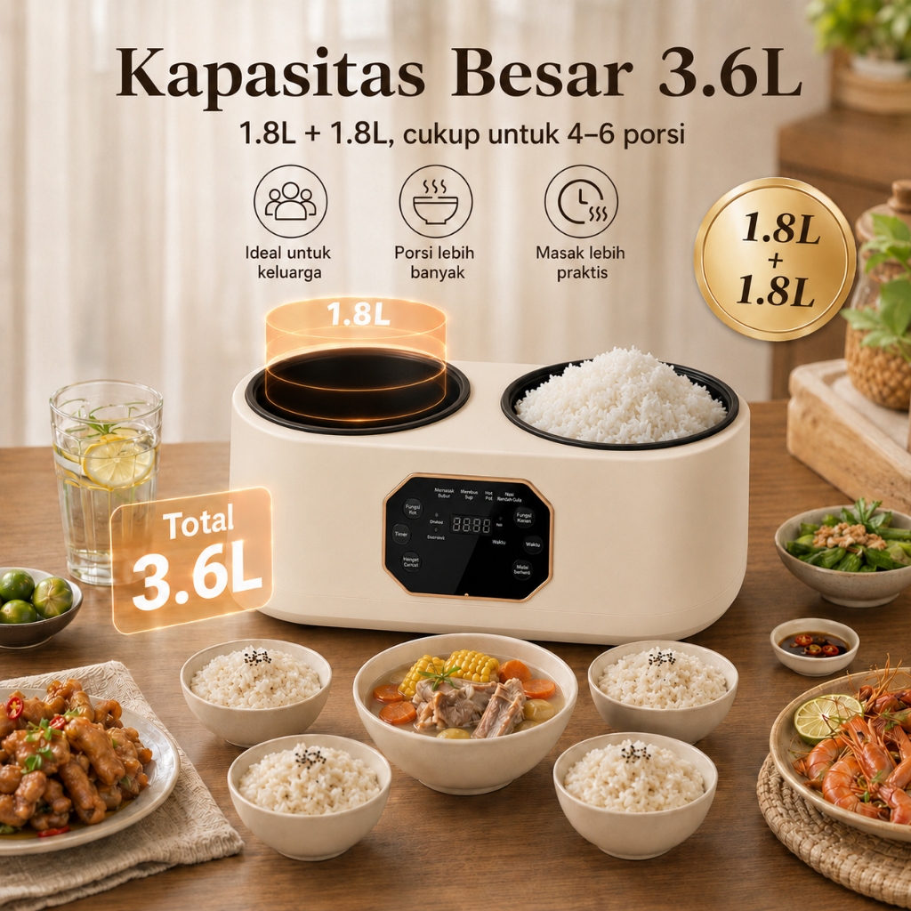 Jual COD Panci Listrik Double Pot Serbaguna 3.6L , 6IN1/ Panci Rice ...