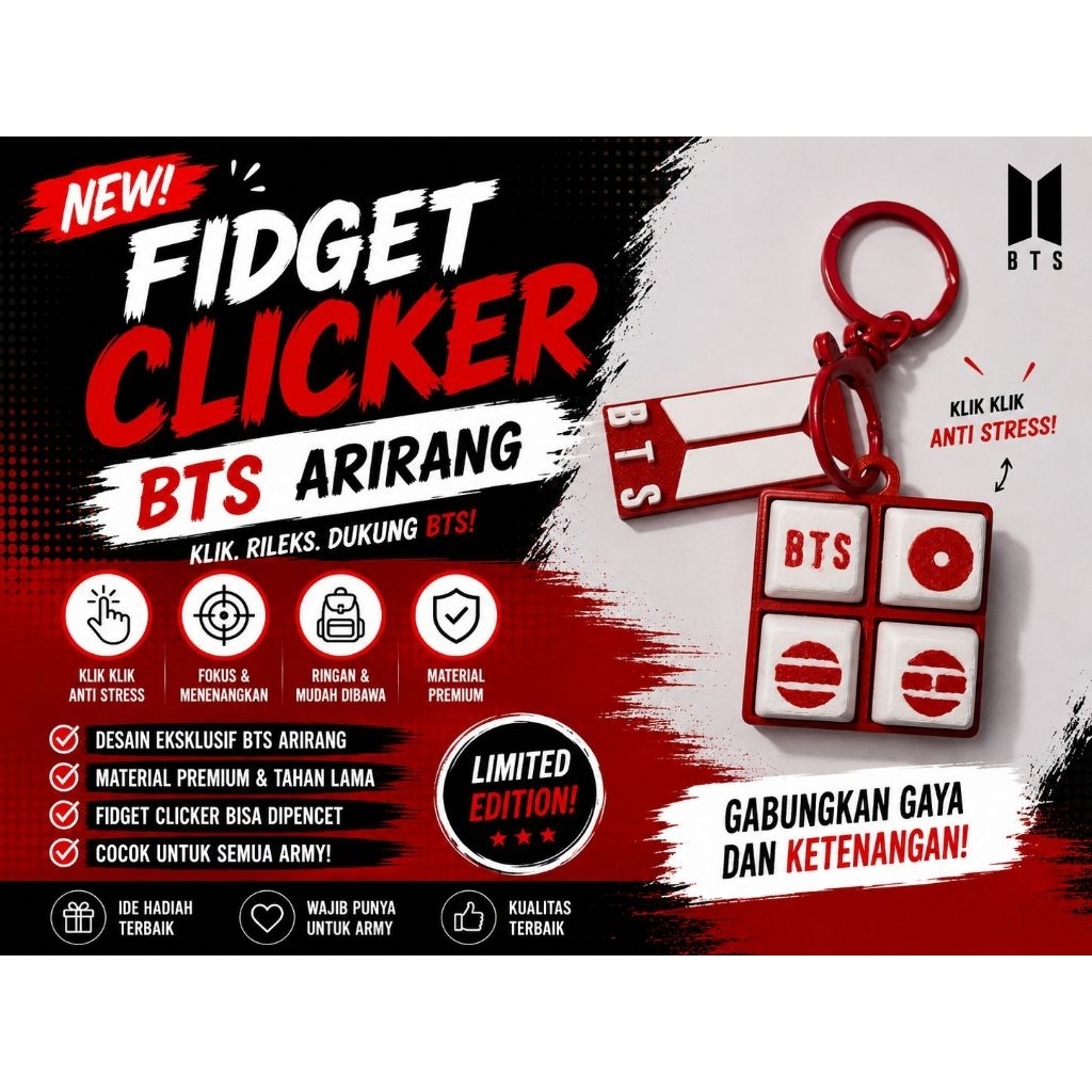 Jual GANTUNGAN KUNCI BTS ARIRANG CLICKER FIDGET 4 MERAH PUTIH | Shopee ...