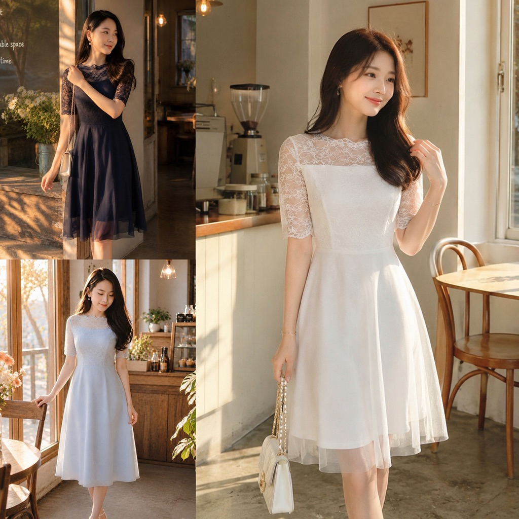 midi dress vintage korean sabrina Vanessa Sabrina Korean Midi Dress Vintage Import Dress Polos Wanita Import
