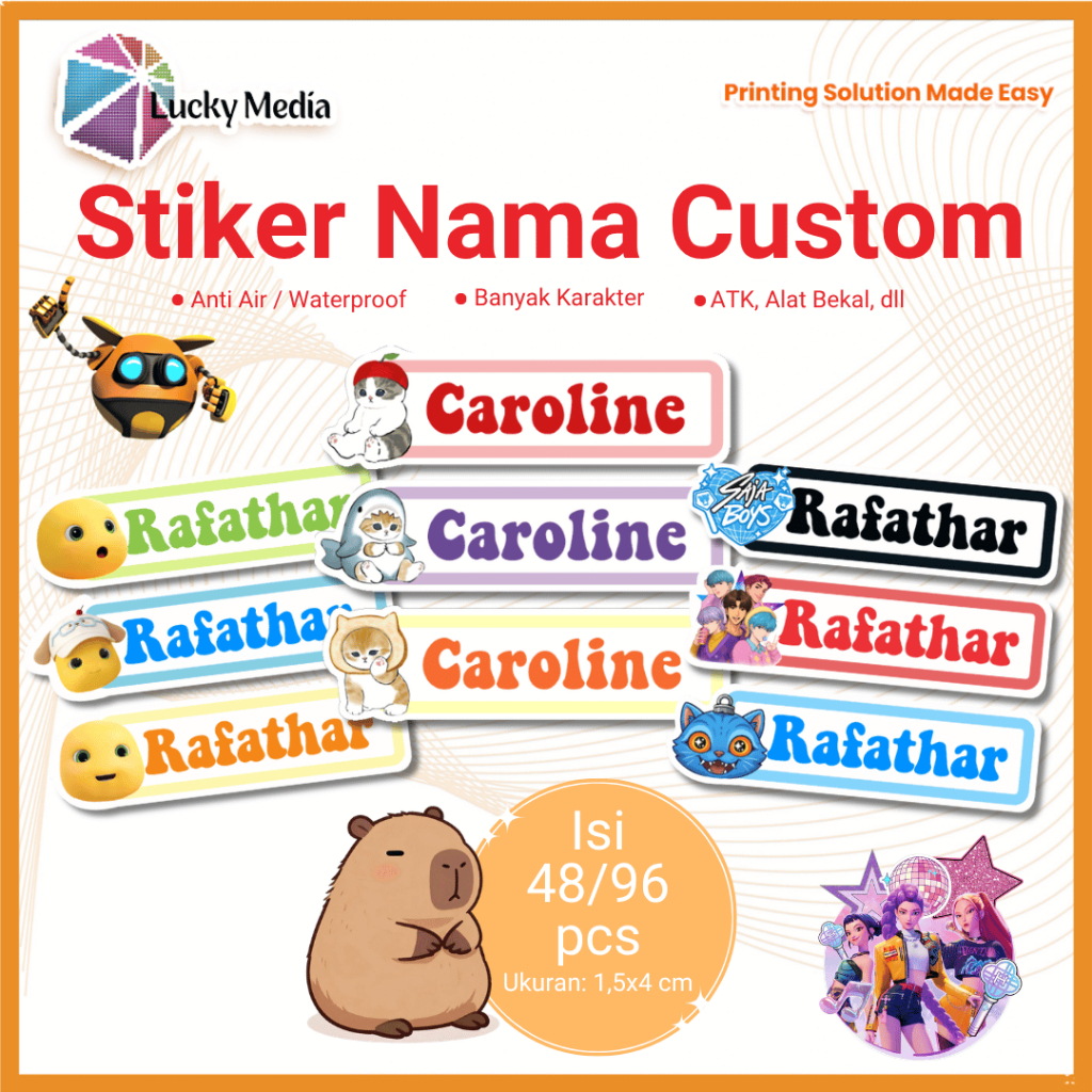 Jual Sticker Label Nama Custom 48 / 96 pcs Waterproof Tahan Air Stiker ...