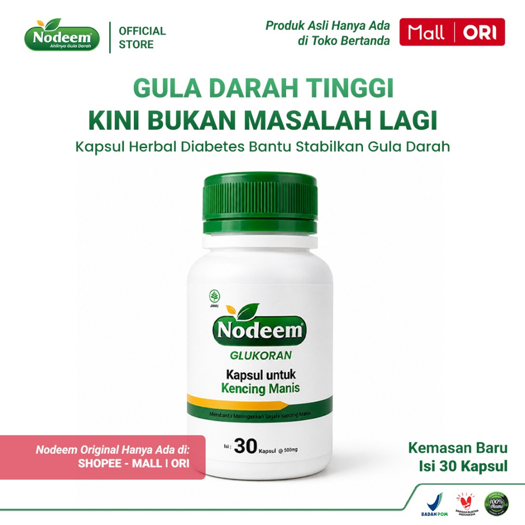 NODEEM Glukoran - Kapsul Untuk Diabetes / Kencing Manis - Redakan Gejala Diabetes - BPOM