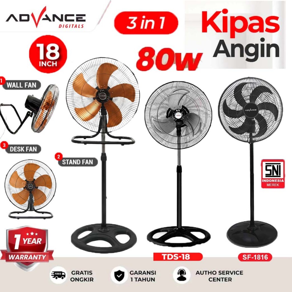 [Garansi 1 Tahun] Advance Kipas Angin Berdiri Kipas Berdiri 3in1 Stand / Desk / Wall Kipas Vertikal 16a/18/1805/1807/1816