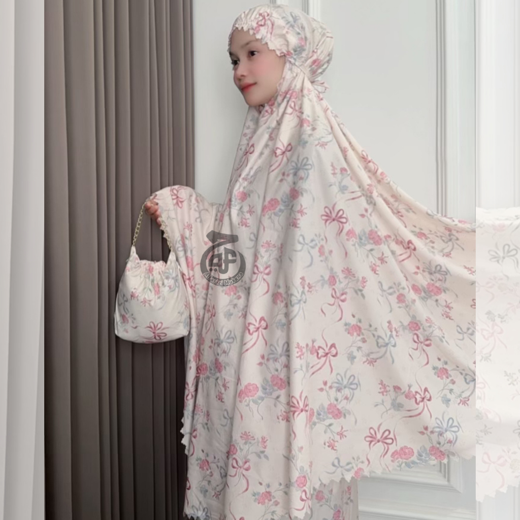 Mukena Dewasa Traveling Mini pouch 2in1 Terbaru Resleting Dagu Katun Motif Premium Printing Laser Cut Angell Series