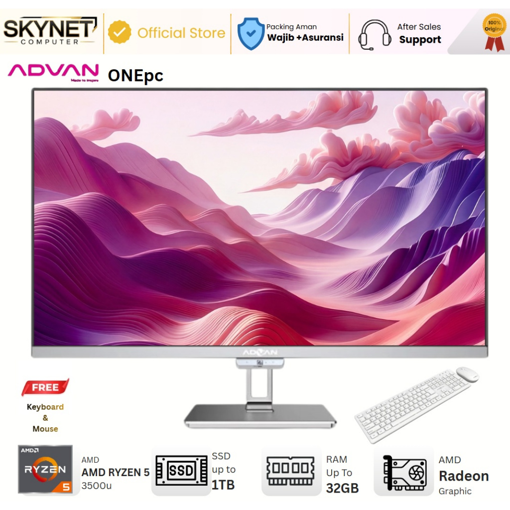 ADVAN One PC AIO All In One PC Amd Ryzen 5 3500u RAM32GB SSD1TB 24'' 99% Srgb Windows 11