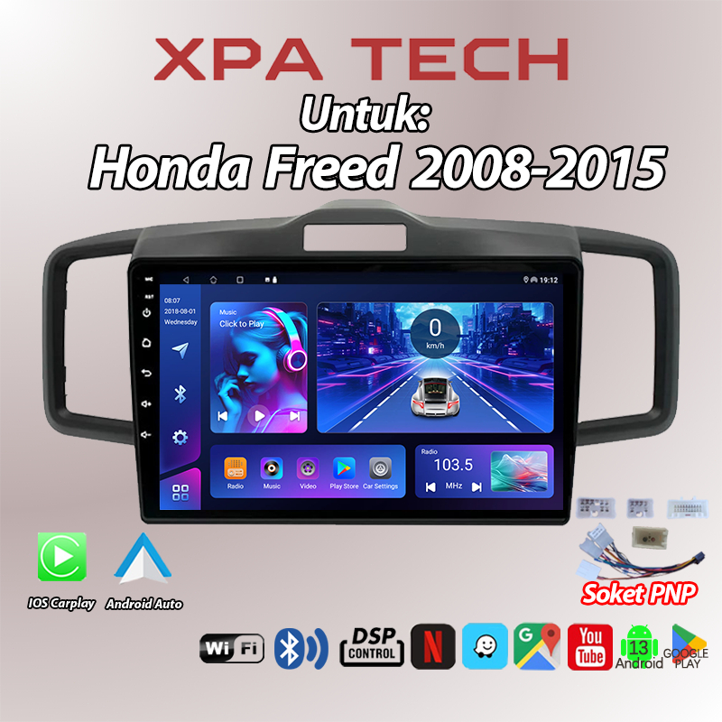8+64G Head Unit Utk Honda Freed 2008-2015 Android 15 Mobil 10inch IPS Screen Termasuk Frame / Soket PNP / AHD Kamera mundur / Kipas Support Carplay/WIFI/GPS/Mirrorlink