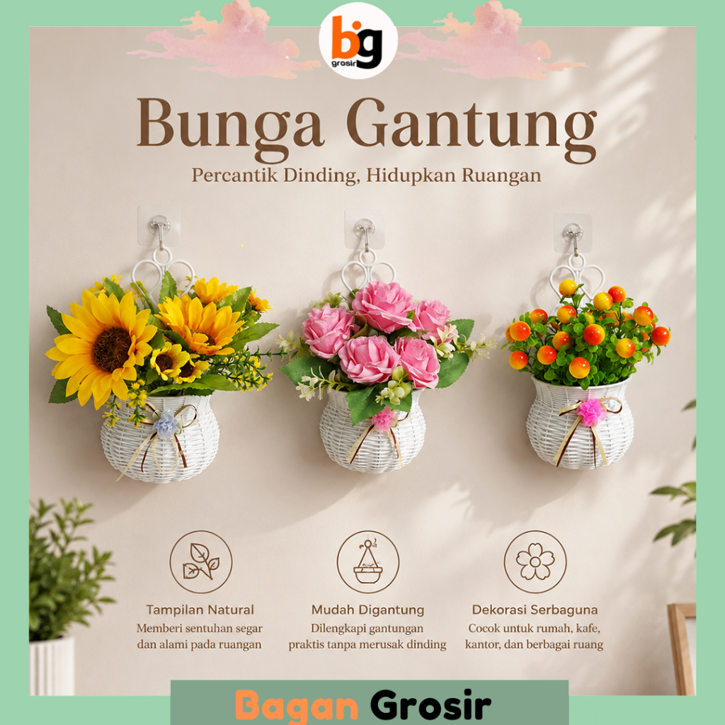 BG Bunga Gantung Juntai Mawar Matahari Artificial Hias Dinding Dekorasi Rumah PBP35