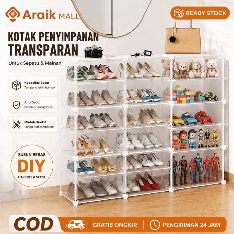 Jual Rak Sepatu Transparan Plastik Modular Mudah Pasang, Hemat Ruang ...
