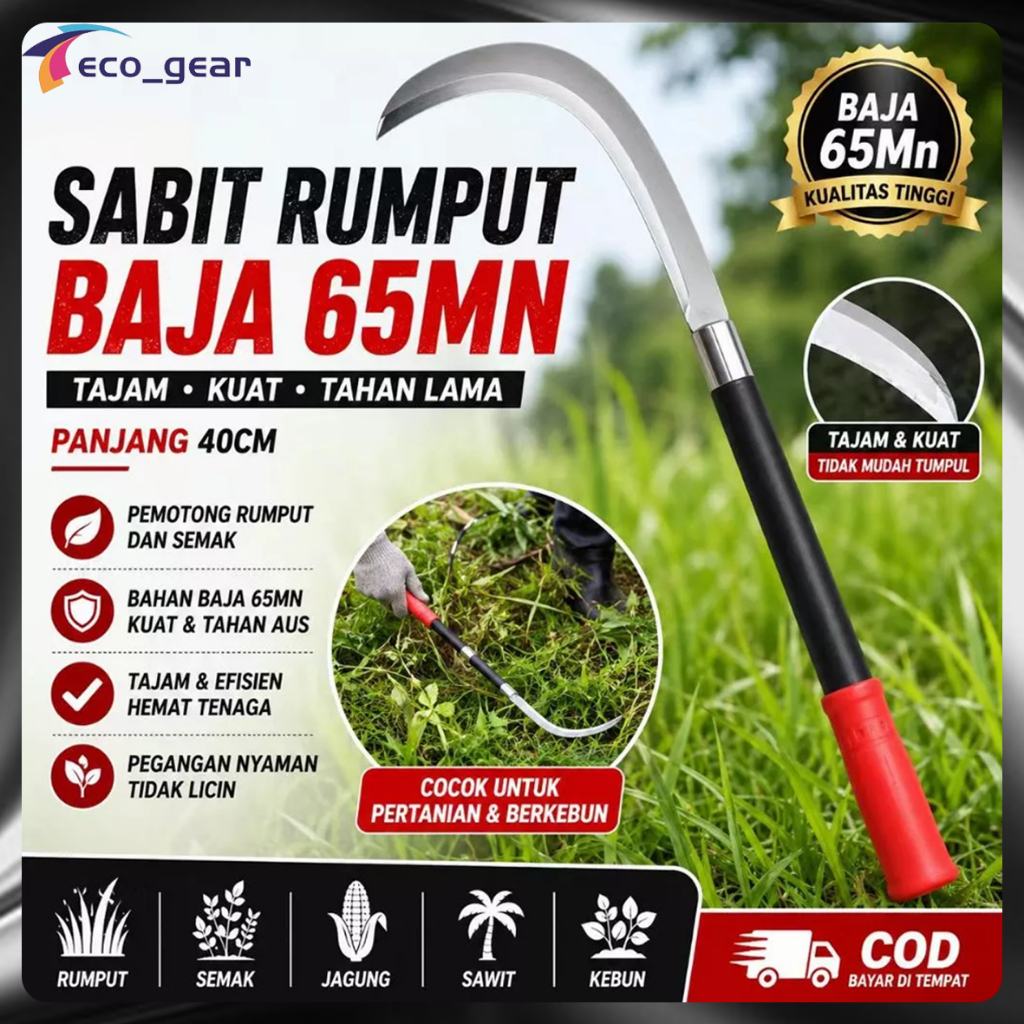 Sabit Rumput Baja 65Mn 40cm Celurit Panen Gulma Pemotong Rumput Alat Pertanian Tahan Tajam Anti Karat