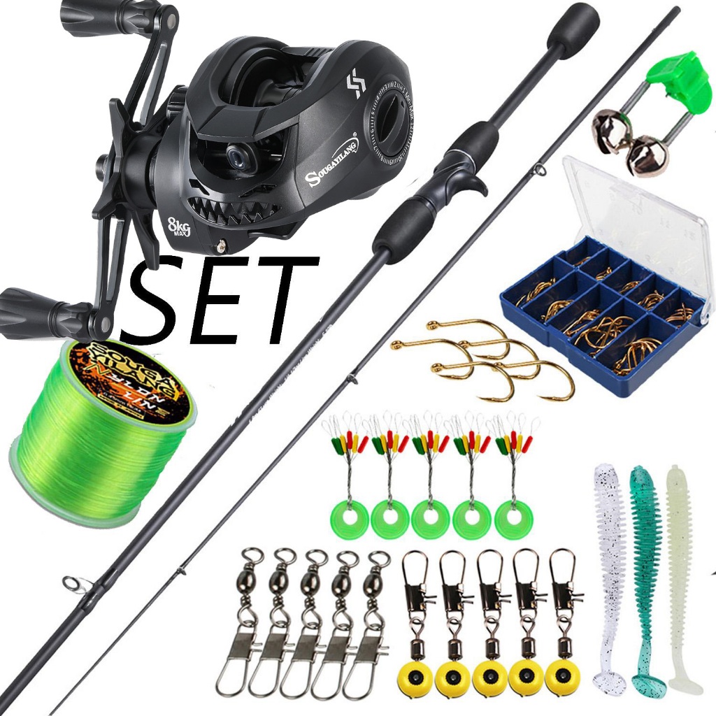 Sougayilang Joran Pancing 1,8m 2 Bagian Set Reel Pancing Karbon dengan Gulungan Logam Rasio Gigi 7,2:1 Tarikan Maksimal 10kg