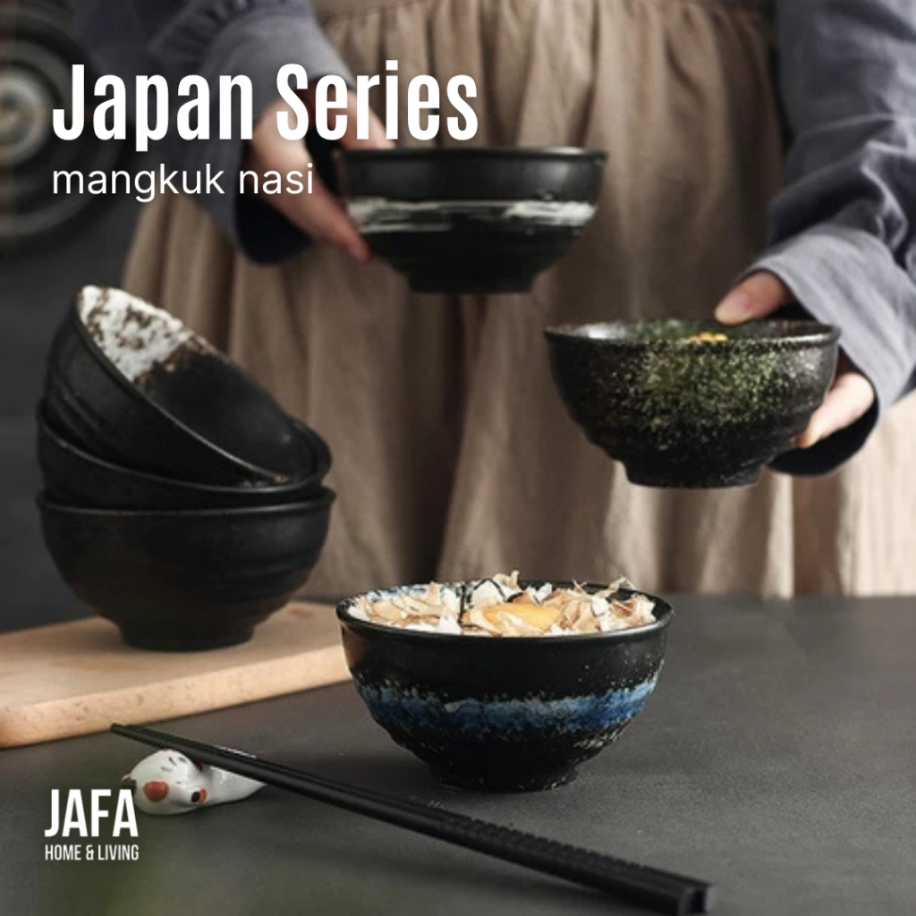 Jual [JAFA] BLACK Series - Mangkuk Nasi Keramik Nuansa Jepang Basic ...