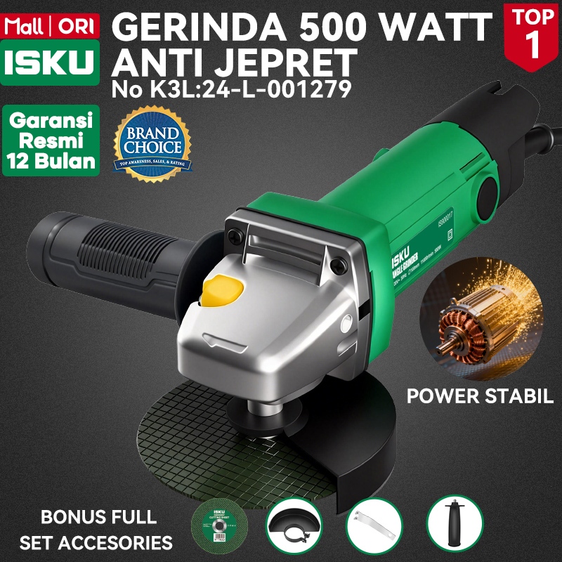 ISKU Power Tools Mesin Gerinda 500W 850W 11000 RPM & Bor Tangan Elektrik 700W Variable Speed Reversible Heavy Duty Tembaga Murni Tahan Panas Debu Sertifikat K3L Keselamatan Kerja Alat Pemotong Poles Baja Industri Konstruksi