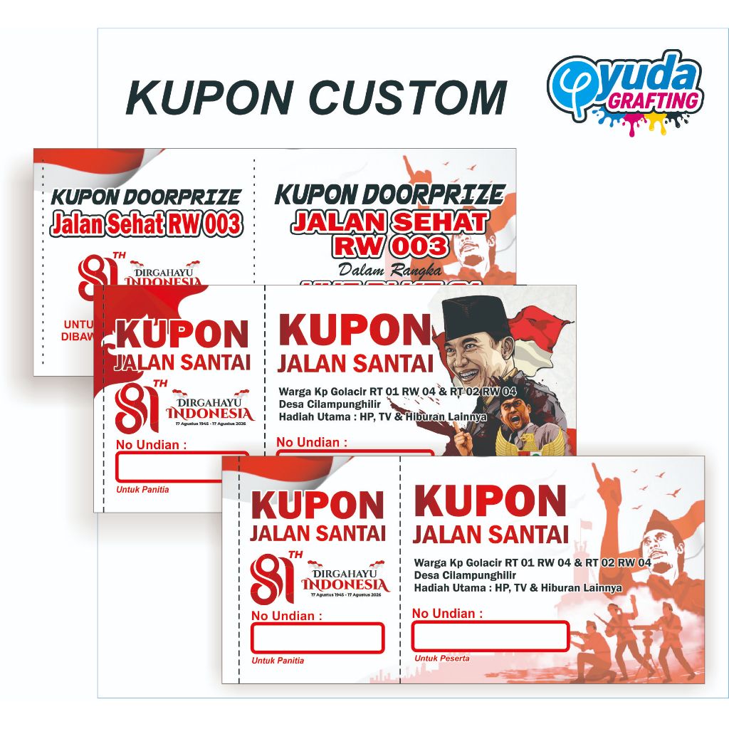 Kupon Doorpirze Jalan Santai 17 Agustus Custom 1/6 ISI 50 & 100  | Yudha Grafting Grafika