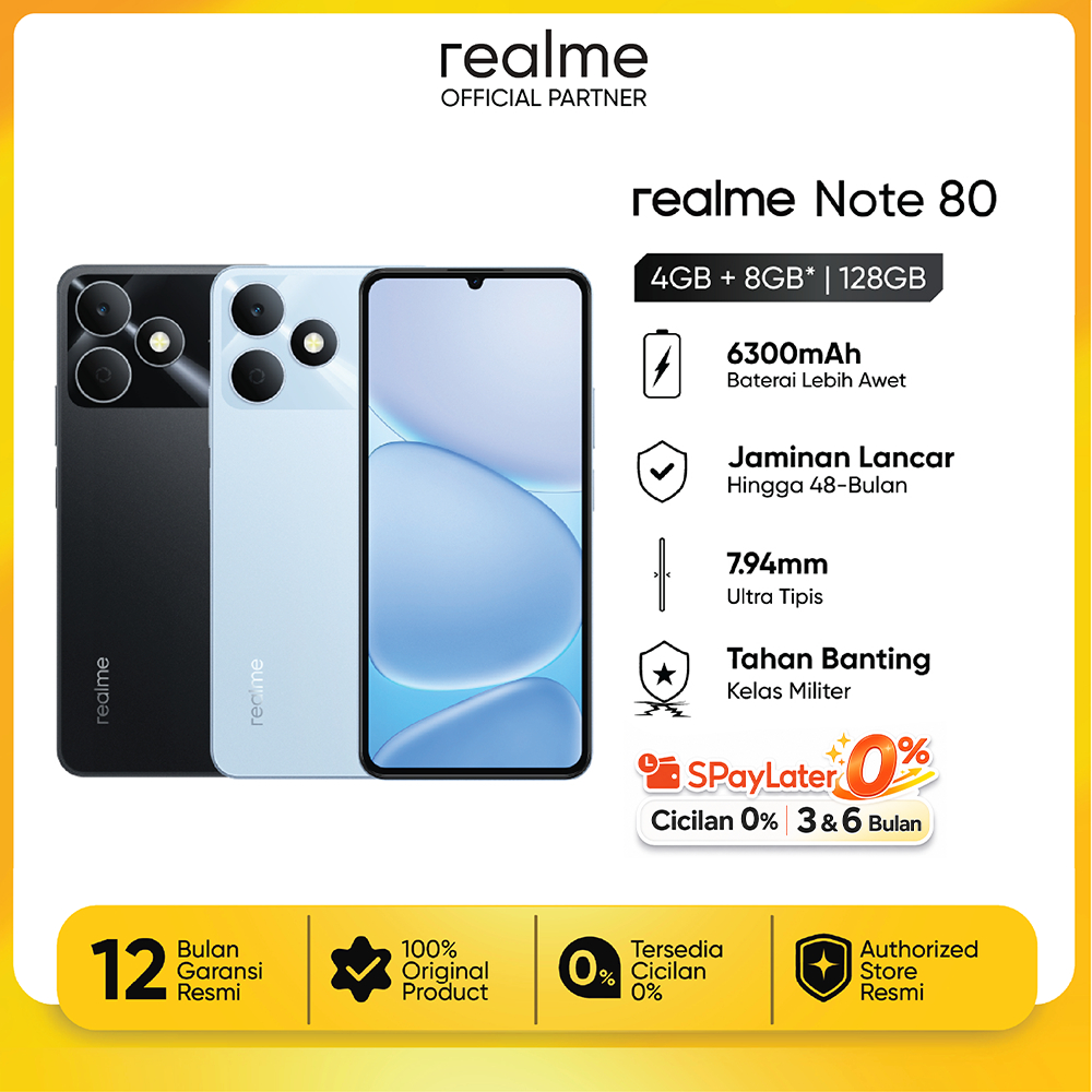 realme Note 80 4GB+8GB*|128GB (Desain Tangguh | 6300mAh Baterai | Proteksi ArmorShell | Jaminan Lancar Hingga 48-bulan | IP54)