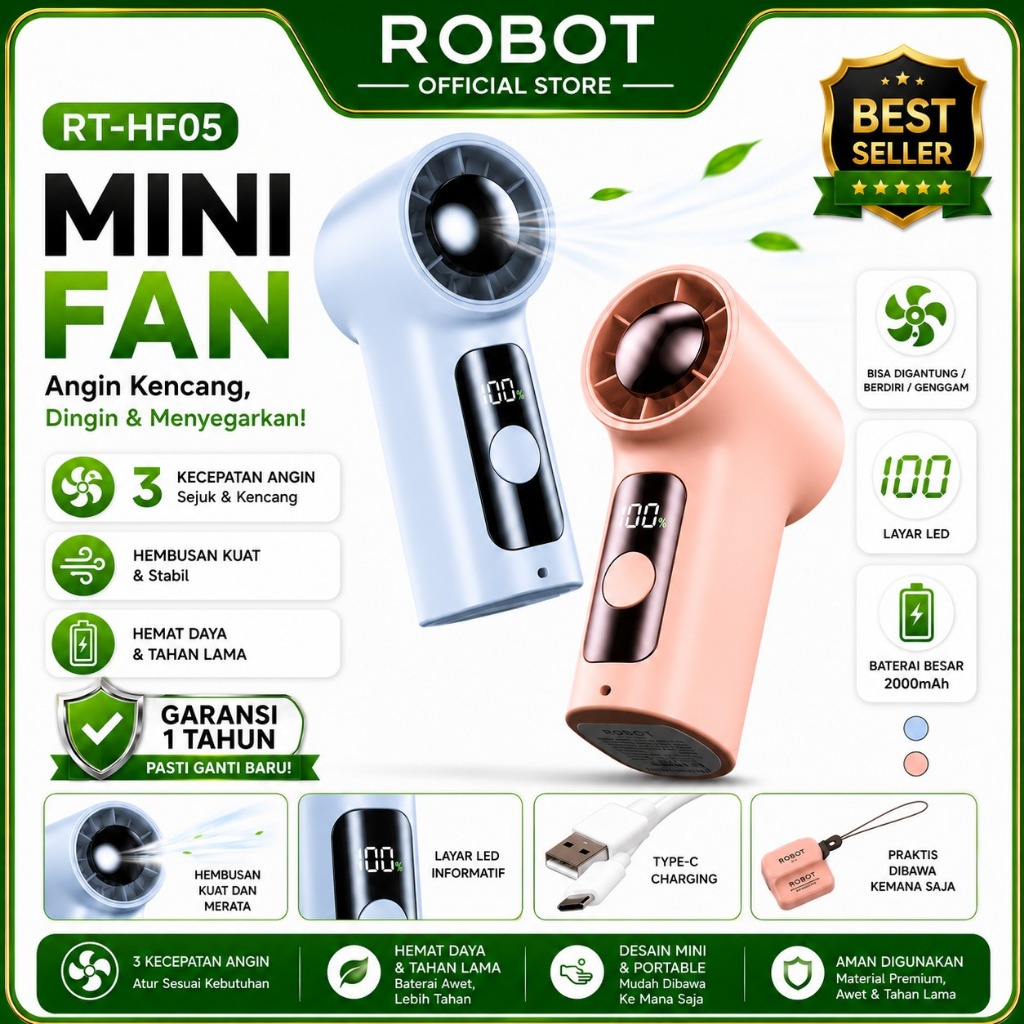 ROBOT RT-HF05 Kipas Angin Mini Portable Highspeed 18000 Rpm