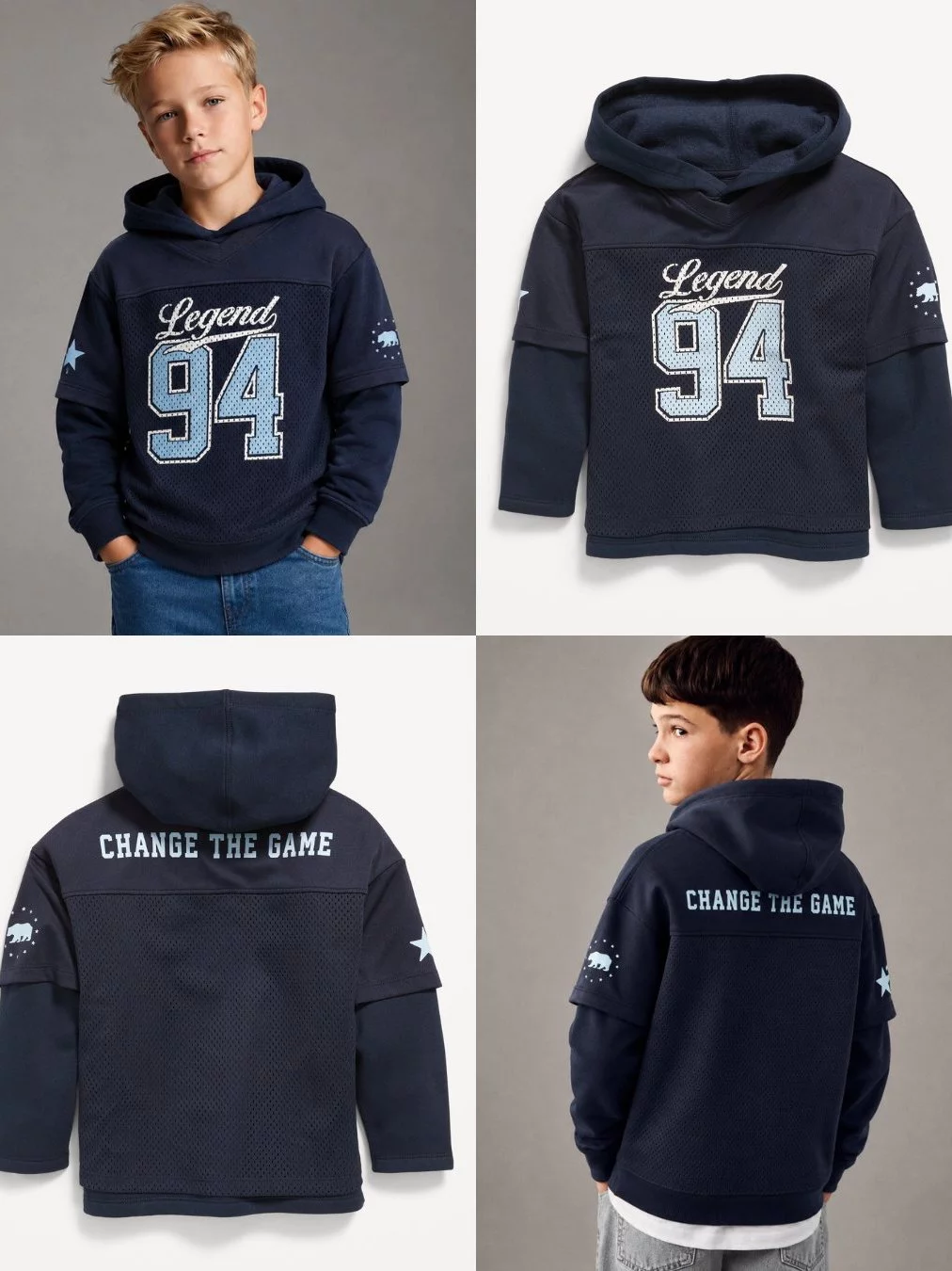Sweater Hoodie Anak Kombinasi Mesh Fleece OLN Kids 2-in-1 Football Hoodie - 2566