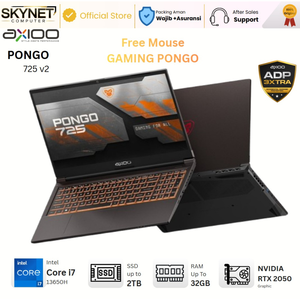 AXIOO Gaming Pongo 725 v2 Intel Core i7 13620H RAM32GB SSD2TB 15.6 Ips 144Hz RTX2050 Windows 11 Pro - Laptop Gaming Laptop Editing