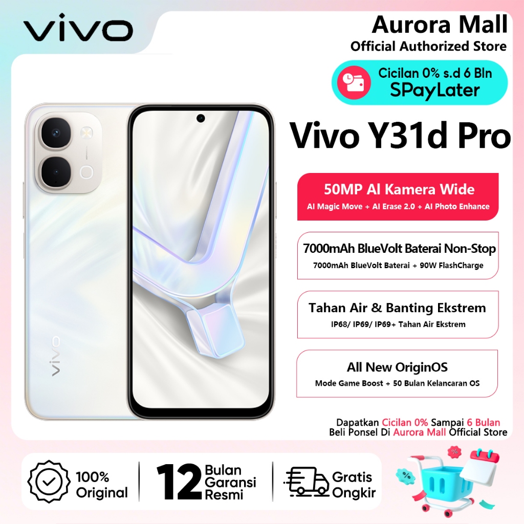 Vivo Y31d Pro 8/128GB (8GB+8GB Extended RAM) Official Store Handphone Murah HP Android Terbaru 2026