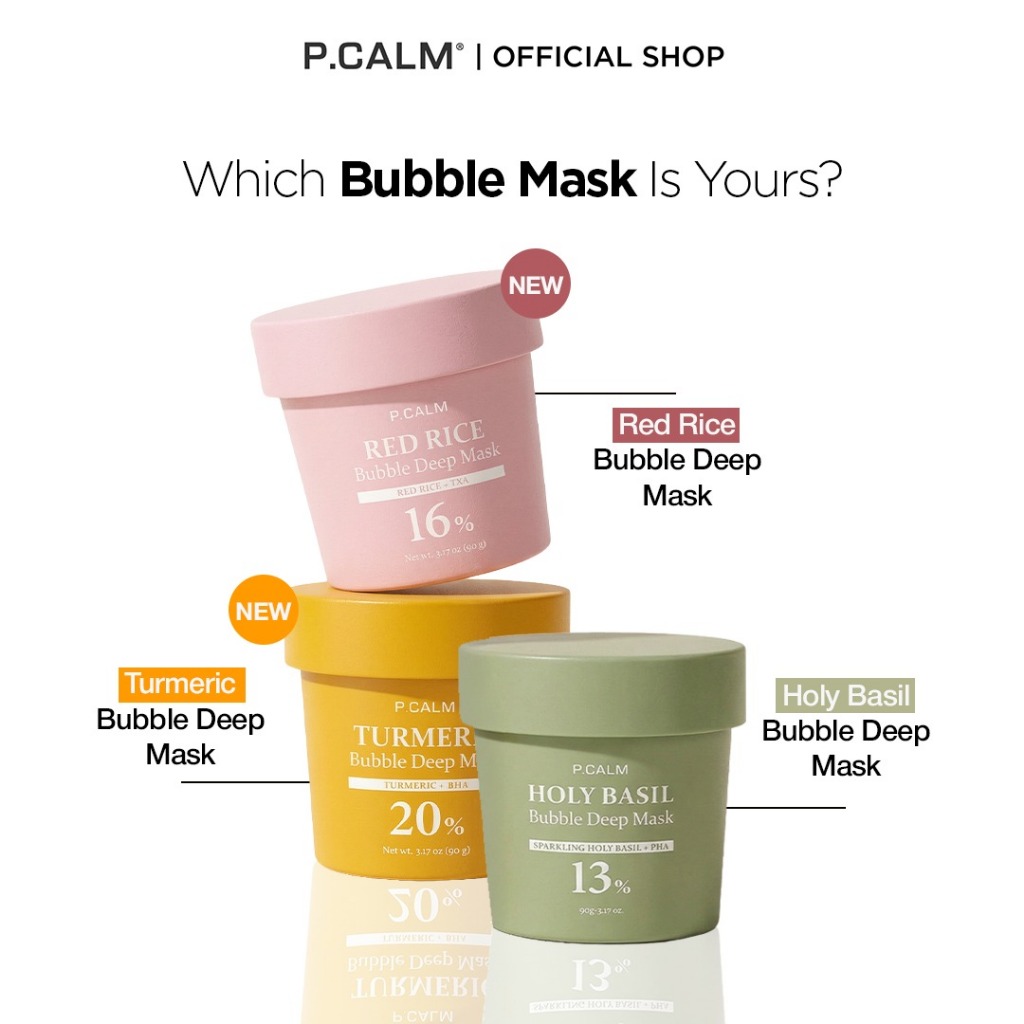 Jual P.CALM Bubble Deep Mask 90g All Variant (Holy Basil, Red Rice ...